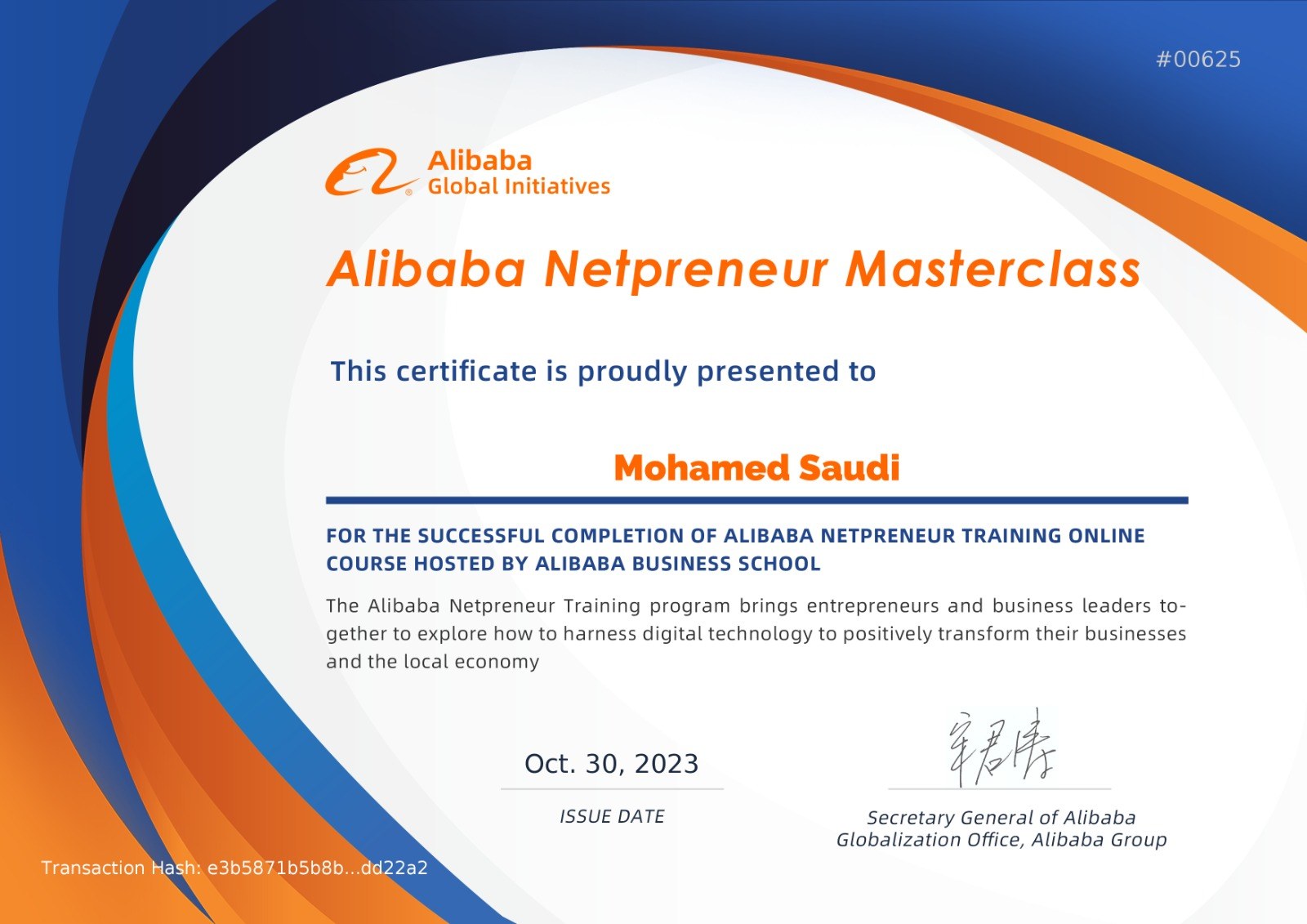 Alibaba Netpreneur certificate